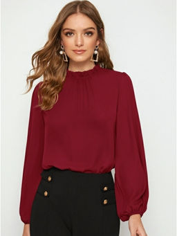 Fnocks - Women High Neck Top Long Sleeve Premium Cotton Top