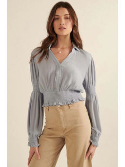 Fnocks - Cotton Tops Wester Wear Stylish Stretchable Fabric Puff Sleeve V Neck Top