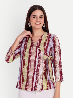Fnocks - Maroon Stylish Wrap Tie Top