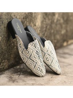 Coral Haze - White & Blue Jacquard Men Mules
