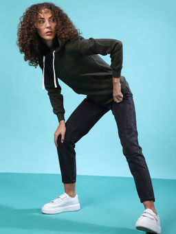 Campus Sutra - Green Women Solid Stylish Casual Hooded Sweatshirts