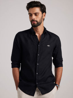 Andamen - Black Men Linen Button Down Regular Fit Shirt