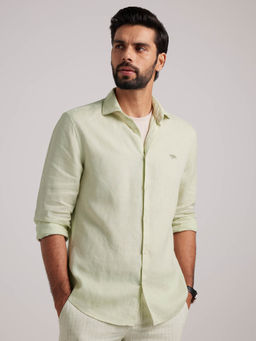 Andamen - Green Men Linen Cutaway Collar Regular Fit Shirt