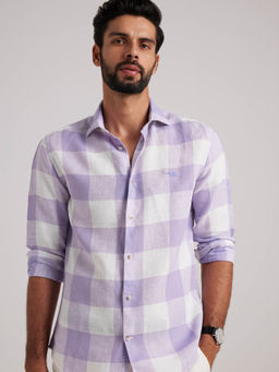 Andamen - Lavender Men Linen Cutaway Collar Slim Fit Shirt