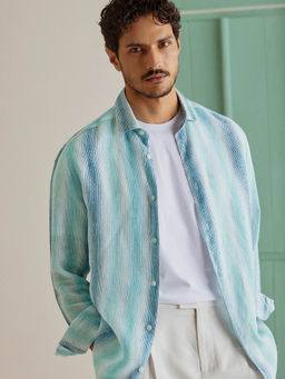 Andamen - Blue Men Linen Textured Regular Fit Shirt