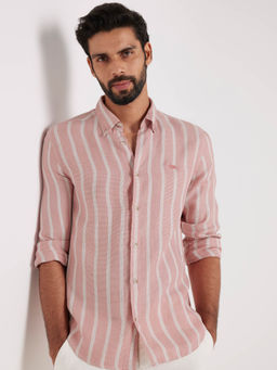 Andamen - Pink Men Linen Textured Fabrics Regular Fit Shirt