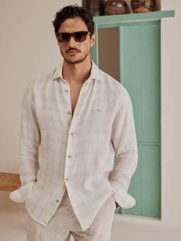 Andamen - Off White Men Linen Cutaway Collar Regular Fit Shirt