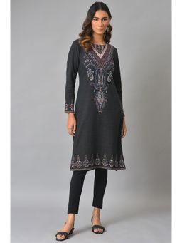 W - Black Woven Winter Kurta