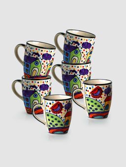 ExclusiveLane - The Hut Jumbo Cuppas Hand-Painted Ceramic Coffee And Tea Mugs -Set Of 6