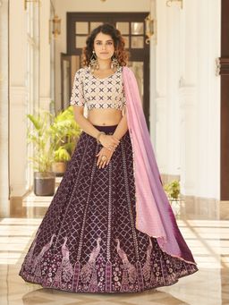 Odette - Festive Designer Purple Semi Stitched Lehenga With Unstitched Blouse (Set of 3)