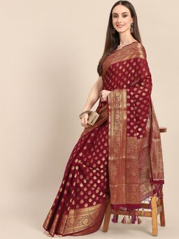 Odette - Maroon Georgette Woven Saree with Unstitched Blouse