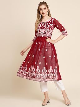 VAIRAGEE - Red Soft Georgette Embroidery Work Anarkali Kurta
