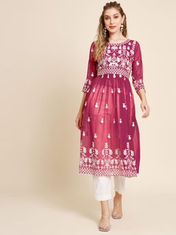 VAIRAGEE - Magenta Soft Georgette Embroidery Work Anarkali Kurta