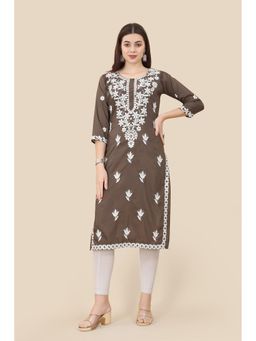 VAIRAGEE - Brown Soft Chinnon Embroidery Work Straight Kurta
