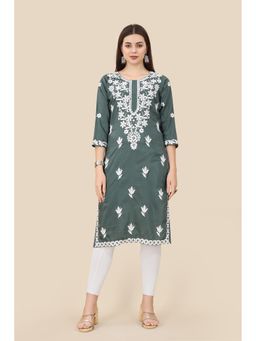 VAIRAGEE - Green Soft Chinnon Embroidery Work Straight Kurta