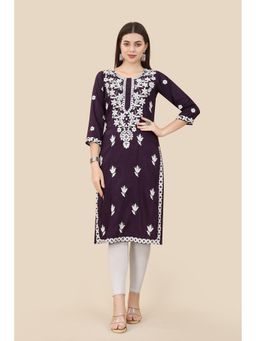 VAIRAGEE - Purple Soft Chinnon Embroidery Work Straight Kurta