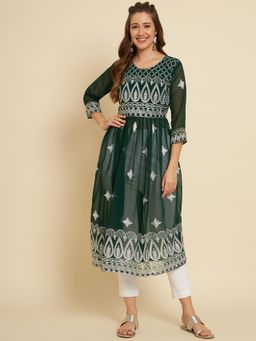 VAIRAGEE - Green Soft Georgette Embroidery Work Anarkali Kurta