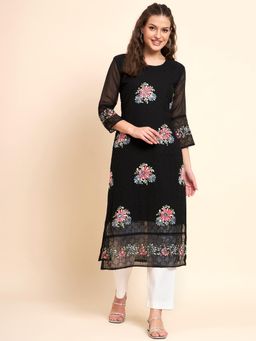 VAIRAGEE - Black Soft Georgette Embroidery Work Straight Kurta