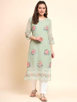 VAIRAGEE - Olive Soft Georgette Embroidery Work Straight Kurta