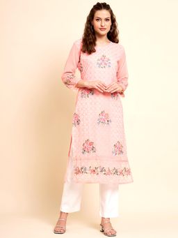 VAIRAGEE - Peach Soft Georgette Embroidery Work Straight Kurta