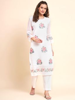 VAIRAGEE - White Soft Georgette Embroidery Work Straight Kurta