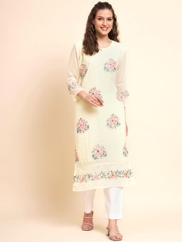 VAIRAGEE - Yellow Soft Georgette Embroidery Work Straight Kurta