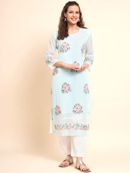 VAIRAGEE - Blue Soft Georgette Embroidery Work Straight Kurta