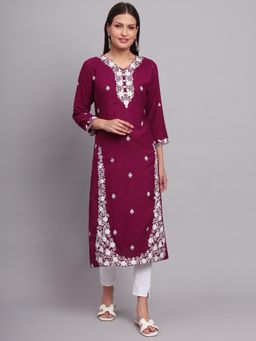 VAIRAGEE - Purple Rayon Lucknowi Chikankari Work Straight Kurta