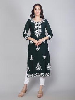 VAIRAGEE - Green Rayon Lucknowi Chikankari Work Straight Kurta
