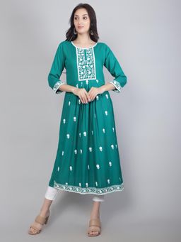 VAIRAGEE - Turquoise Rayon Lucknowi Chikankari Work Round Kurta