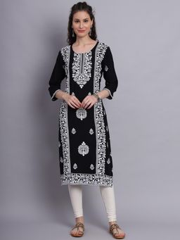 VAIRAGEE - Black Rayon Lucknowi Chikankari Work Straigh Kurta