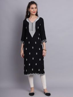 VAIRAGEE - Black Rayon Lucknowi Chikankari Work Straigh Kurta