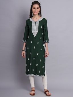 VAIRAGEE - Green Rayon Lucknowi Chikankari Work Straigh Kurta