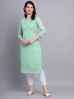 VAIRAGEE - Green Soft Georgette Kurta Lucknowi Chikankari Work Straigh Kurta