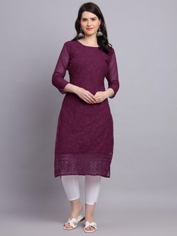 VAIRAGEE - Purple Soft Georgette Kurta Lucknowi Chikankari Work Straigh Kurta