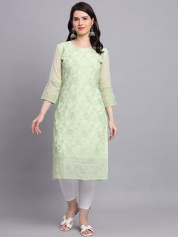 VAIRAGEE - Green Soft Georgette Kurta Lucknowi Chikankari Work Straigh Kurta