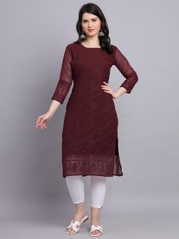 VAIRAGEE - Maroon Soft Georgette Kurta Lucknowi Chikankari Work Straigh Kurta