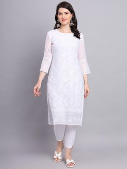 VAIRAGEE - White Soft Georgette Kurta Lucknowi Chikankari Work Straigh Kurta