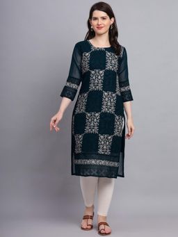 VAIRAGEE - Teal Soft Georgette Kurta Lucknowi Chikankari Work Straigh Kurta