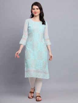 VAIRAGEE - Turquoise Soft Georgette Kurta Lucknowi Chikankari Work Straigh Kurta