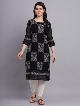 VAIRAGEE - Black Soft Georgette Kurta with Lucknowi Chikankari Work Straigh Kurtas
