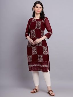 VAIRAGEE - Maroon Soft Georgette Kurta with Lucknowi Chikankari Work Straigh Kurtas