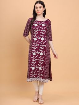 VAIRAGEE - Wine Rayon Lucknowi Chikankari Work Straight Kurta