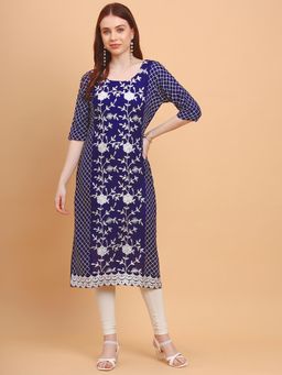 VAIRAGEE - Navy Blue Rayon Lucknowi Chikankari Work Straight Kurta
