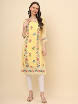 VAIRAGEE - Yellow Georgette Embroidery Work Straigh Kurta