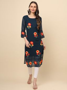 VAIRAGEE - Teal Georgette Embroidery Work Straigh Kurta