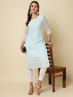 VAIRAGEE - Turquoise Soft Georgette Lucknowi Chikankari Straigh Kurta