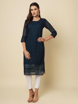 VAIRAGEE - Teal Soft Georgette Lucknowi Chikankari Straigh Kurta