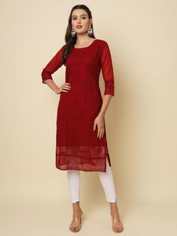 VAIRAGEE - Red Soft Georgette Lucknowi Chikankari Straigh Kurta