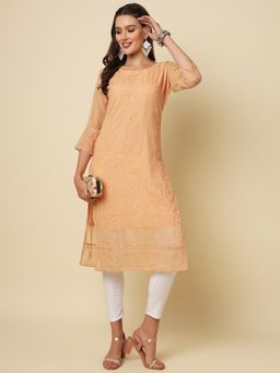 VAIRAGEE - Orange Soft Georgette Lucknowi Chikankari Straigh Kurta